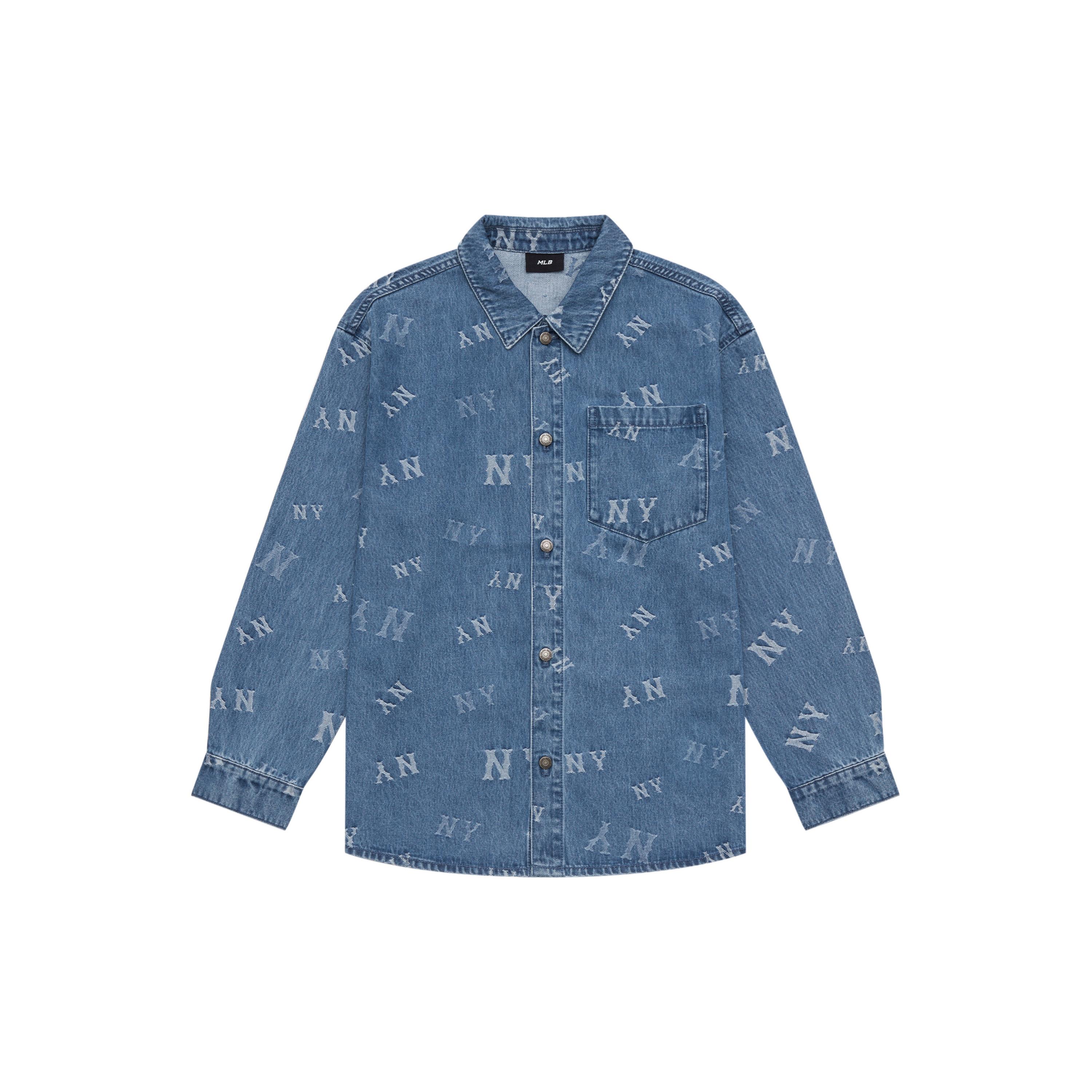 

New MLB MONOGRAM Collection New York Yankees 24FW Denim Shirt Unisex Indigo 3ADRM0244-50INS M