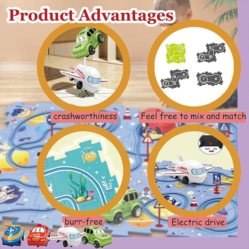 Puzzle Set Electric Tram Children's Toys DIY Track Play Mat Railroad Car Mini Road Signs Scene Jigsaw Puzzle Toys Boy Girl Gifts