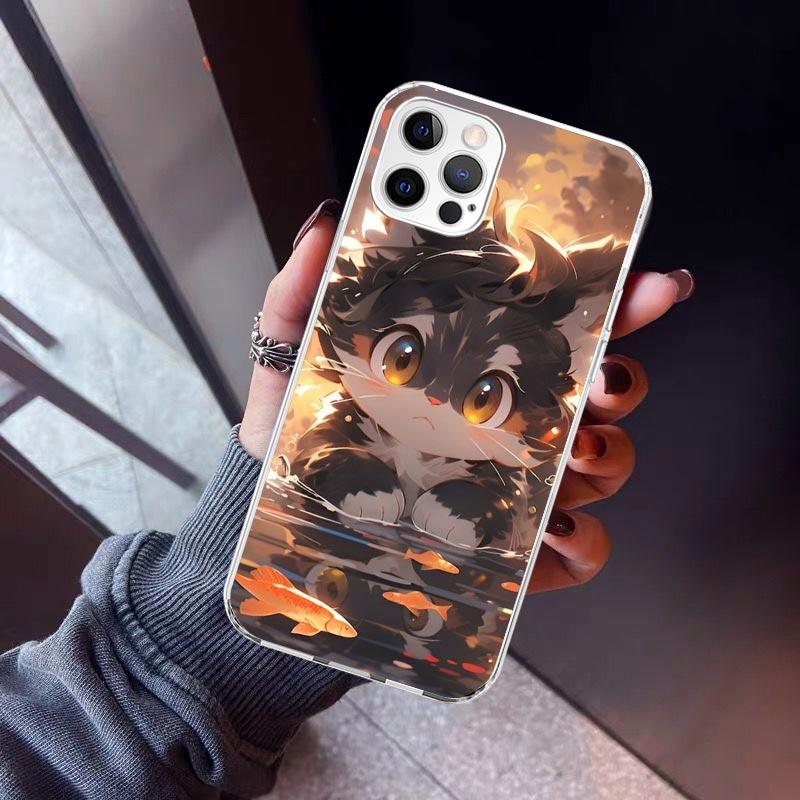Cartoon Cute Cat Fish Aesthetic Phone Case For iPhone 17 Air 11 13 Mini 14 15 Plus 16 12 Pro Max 16E SE 7 8 Pattern Soft TPU Bac