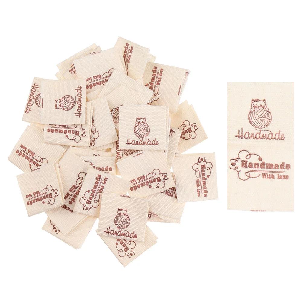 50PCS Cloth Garment Labels Handmade Clothing Tags Cartoon Pattern Woven Knitted Sew Tags Handmade DIY Sewing Crafts Supplies