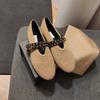 Leather French Straw Double One-Word Band Round Head Shallow Mouth Flat Ballet Single Shoes Women's 2025 Spring Mary Jane Shoes