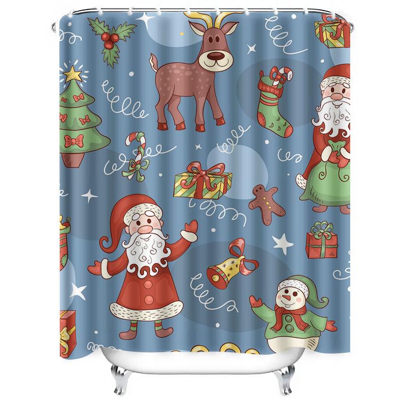 Tu Christmas Shower Curtain Santa Claus Reindeer Snowman Holiday Festive Bathroom Decor Waterproof Holiday Gift Christmas Party