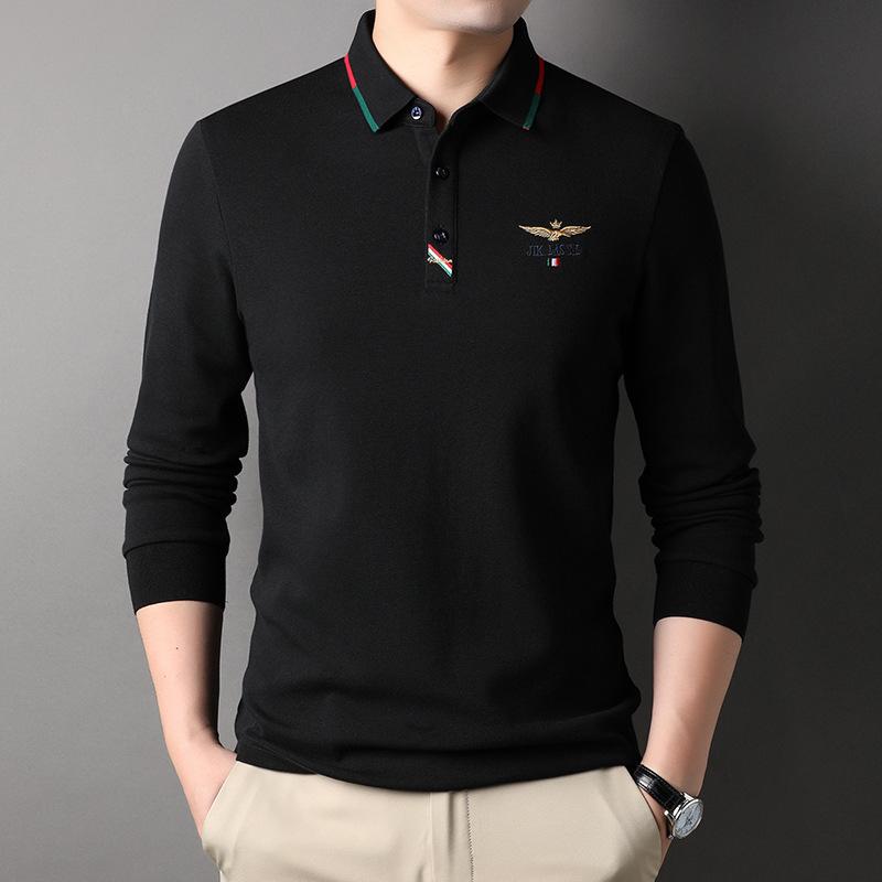 Spring and Autumn Young and Middle-Aged Men's Long-Sleeved T-shirt Lapel Thin Cotton Polo Shirt New Men's Top Bottoming Shirt