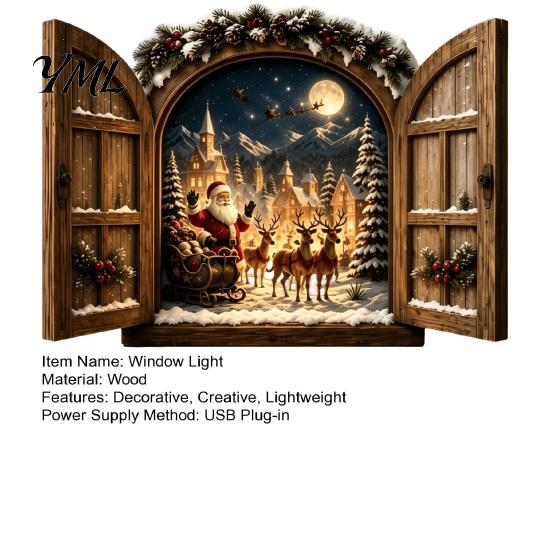 Winter Holiday Wall Ornament Santa Claus Window Light, 3D Lighted Christmas Decor, Warm LED Reindeer Snowy Indoor Home Decor Village Scene,