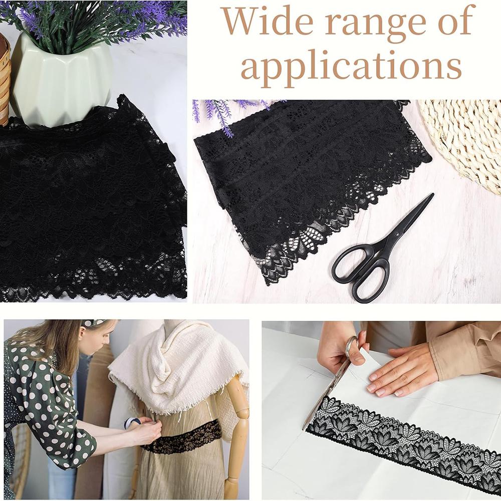 2Yards Black Lace Embroidery Fabric DIY Lace Applique Craft Sewing Ribbon