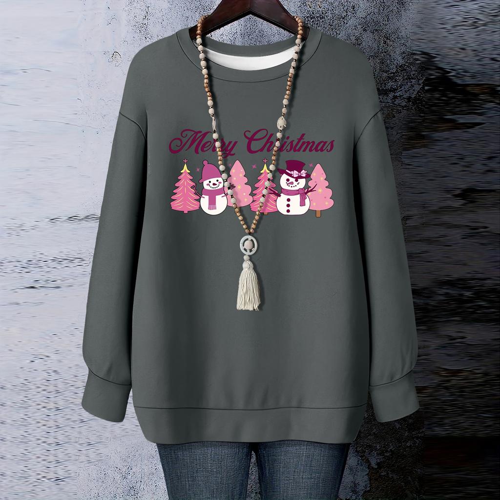 Ladies' Christmas Printed Round Neck Long Sleeved T-shirt Sweatshirt Top