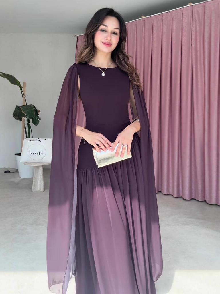 European & American Women's Fashion 2025: Elegant Casual High-Waist Round Neck Long Dress