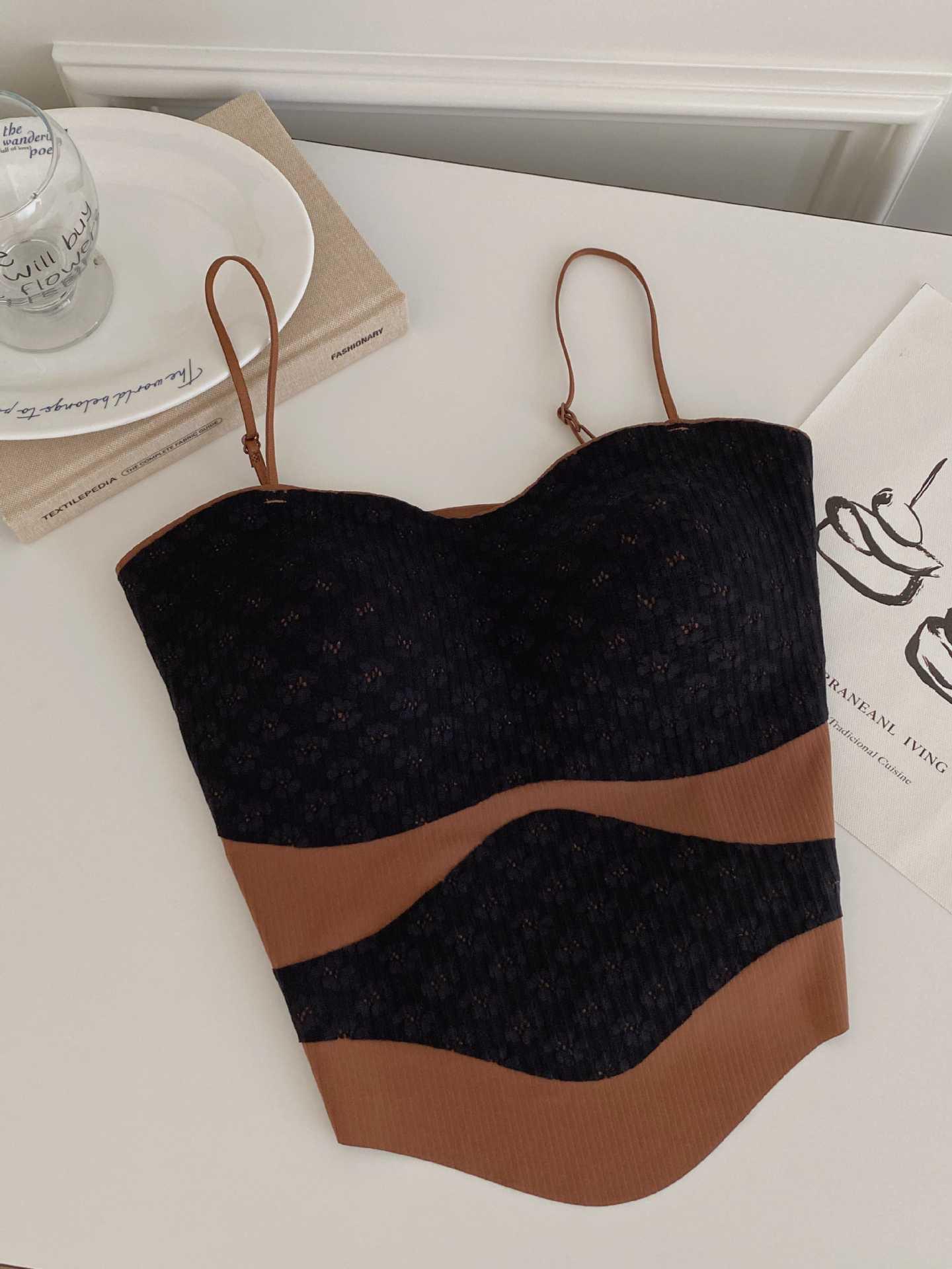 

Стильная майка-топ с цветными блоками и встроенными чашками – Сексуальный, теплый и непросвечивающий женский осенний топ для нижнего белья One Size (80-130 jin)