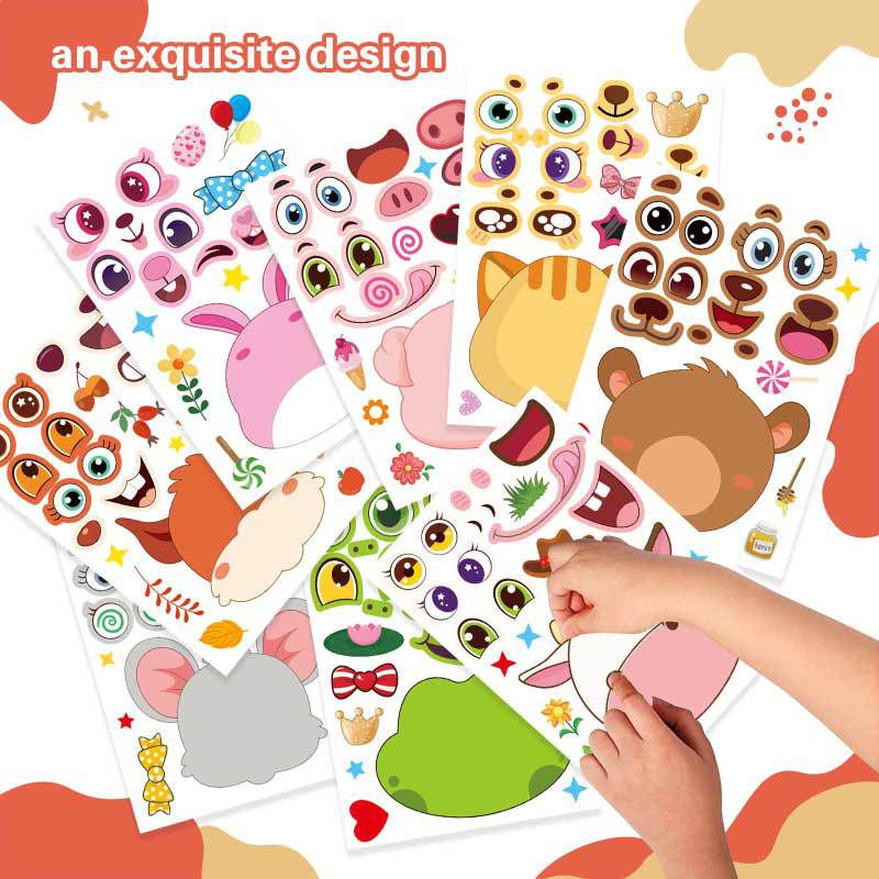 9Sheets Make Your Own Animals Stickers Children DIY Puzzle Sticker Games Make A Face Cute Panda Assemble Jigsaw Stickers Kids