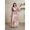Women's Turn Down Collar Short Sleeve Maxi Dress Slim Fit Mid Waist Elegant Floral Print Shirt Dress