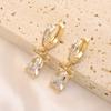 1 Pair Fashion Zirconia with Bow Dangle Earrings for Women Golden Earring Jewelry Wedding Party Accessories