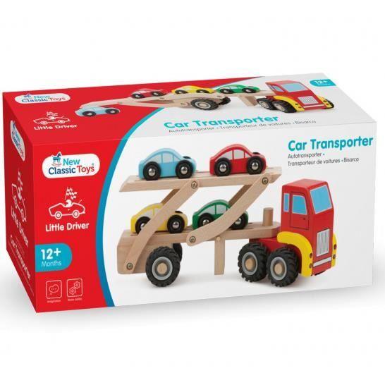 Transporteur de voitures junior en bois rouge/brun - NEW CLASSIC TOYS - 4 voitures incluses