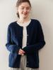 Women's Cashmere Round Neck Cardigan: Knit Long Sleeve Cable Sweater for Autumn & Winter Outerwear.