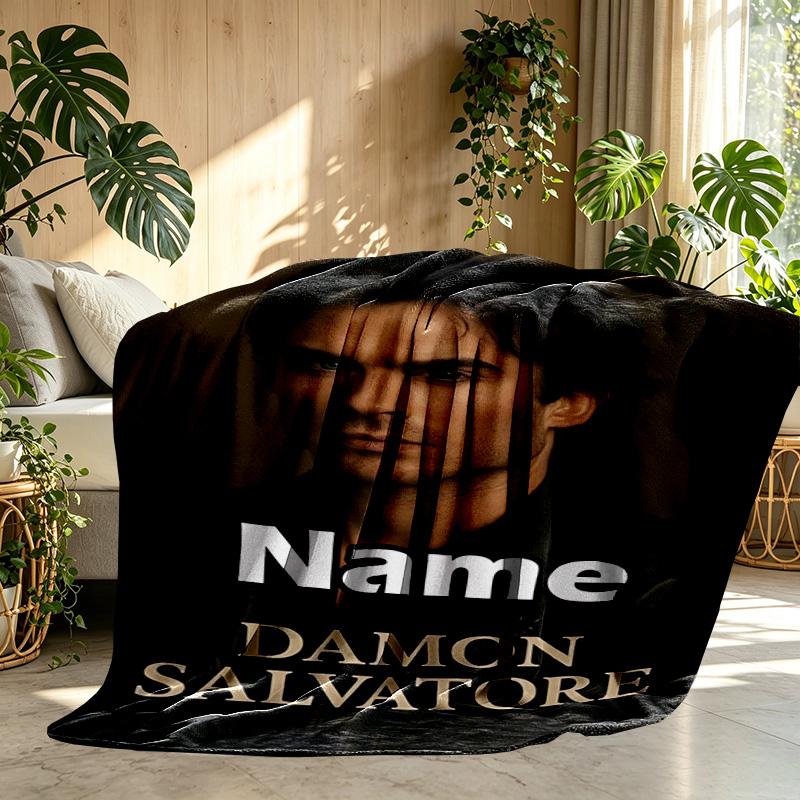 Custom Name Personalized Damon Salvatore Print Blanket, Home Decor, Bedroom, Sofa, Camping, Couch, Gifts for Birthday Christmas