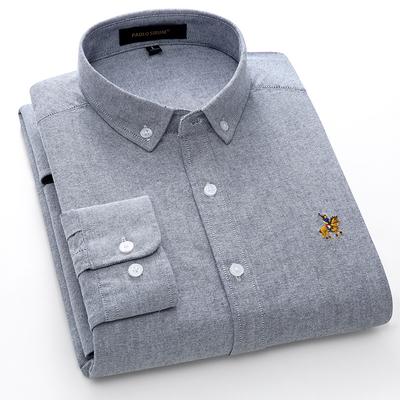 European and American Style Men's Spring Autumn Top Solid Long Sleeve T-shirt Embroidered Turn Down Collar Cotton Shirt