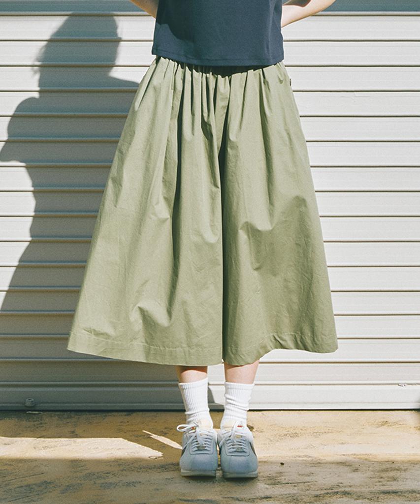 COLUMBIA UNIVERSITY All-Round Pleats Cotton Long Skirts Khaki