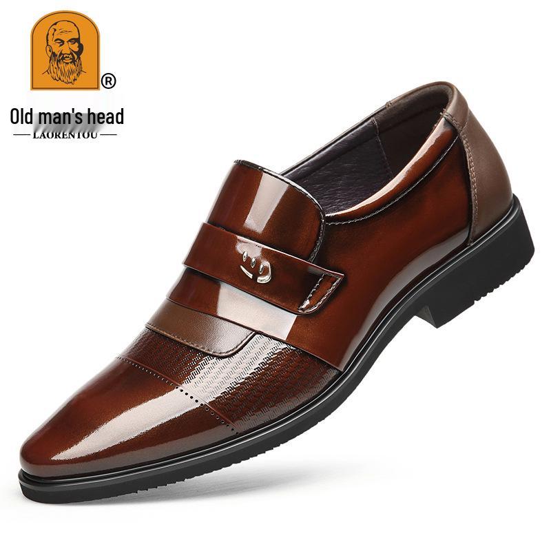 Men's Formal Leather Shoes with Height Increase - Genuine Shiny Cowhide for Business & Weddings