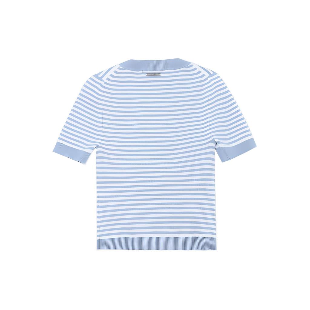 Michael Kors Striped Round Neck Pullover Short Sleeve T-Shirt Women Tops Blue MS260BS5BU424