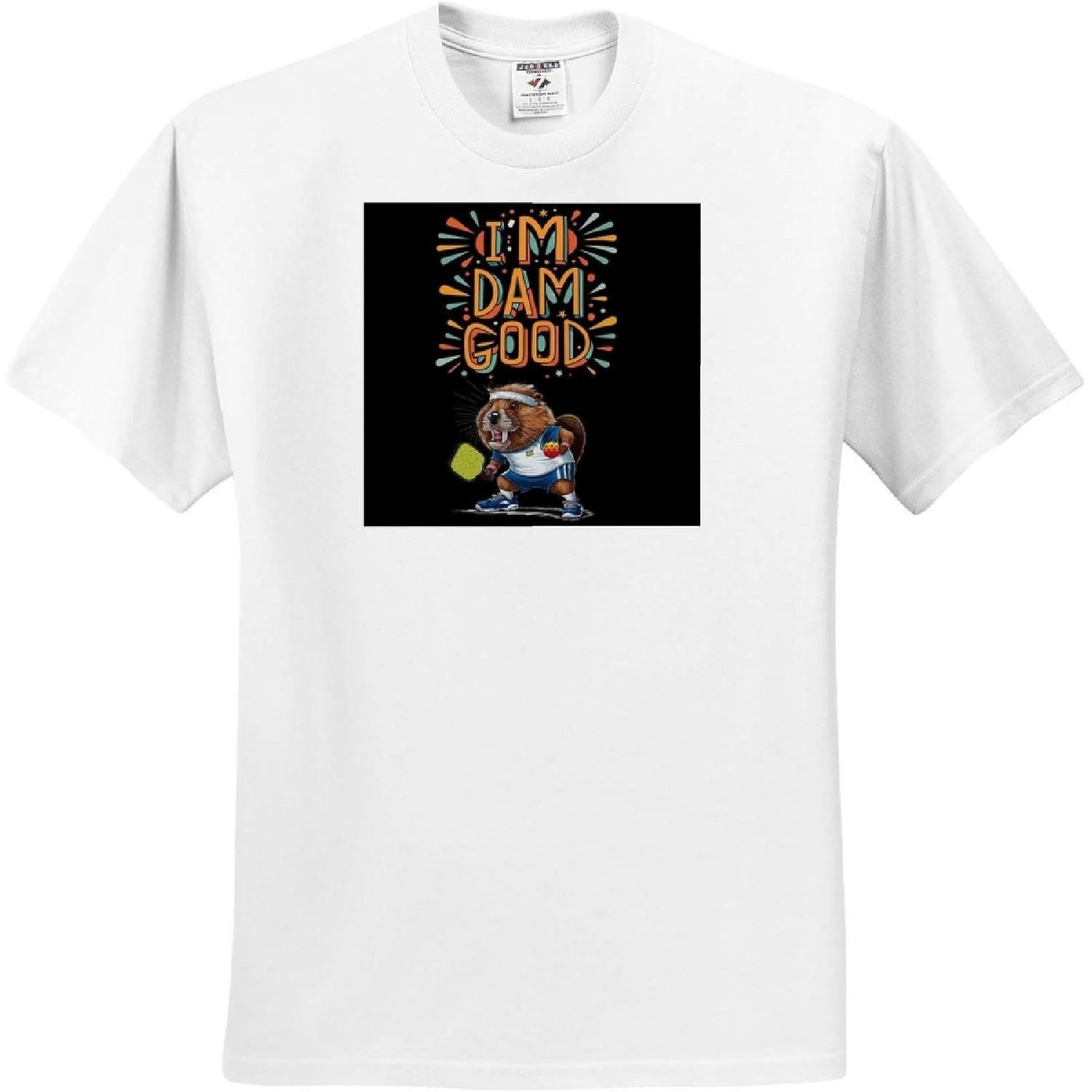 3dRose, Funny Cute Beaver Pickleball Player says Im Dam Good Pun, T-Shirt XXXXXL белый