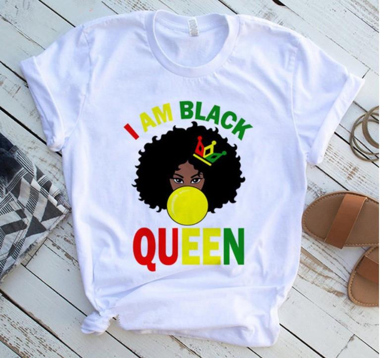 Fashion Vintage Casual Queen Print Ladies T-Shirt Summer Loose Short Sleeve White Women's Tops Graphic T Shirts Female Clothing