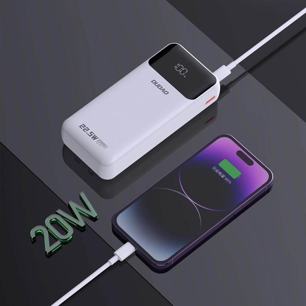 Powerbank Dudao K15Pro 20000Mah 22.5W Pd Usb-C / Usb-A / Wbudowane Kable Lightning I Usb-C - Biały