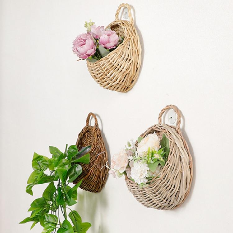 Panier à Fleurs en Osier Rotin Fait Main Suspendu au Mur Pour Jardin Plante Grimpante Pot Support de Plantes Décoration Intérieure Jardinière Murale