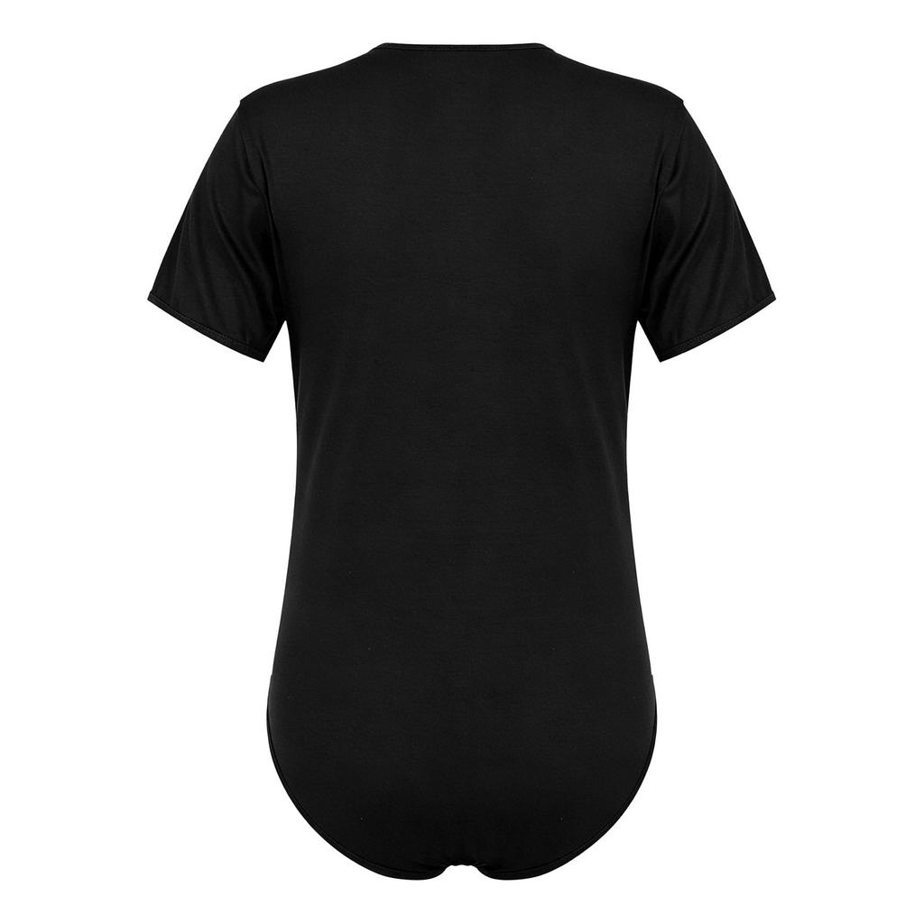 Men Sexy One Piece Lingerie Solid Color Short Sleeves Press Crotch Bodysuit Romper Pajamas
