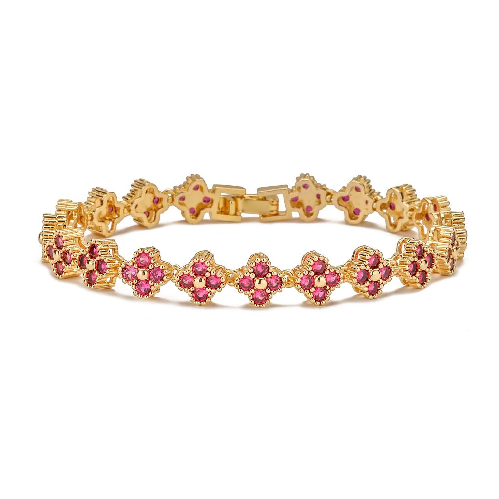 Fashion Design Luxury Jewelry 18K Gold Colorful Zircon Four Leaf Clover Bracelet Necklace Jewelry Luxury Four Leaf Clover Set