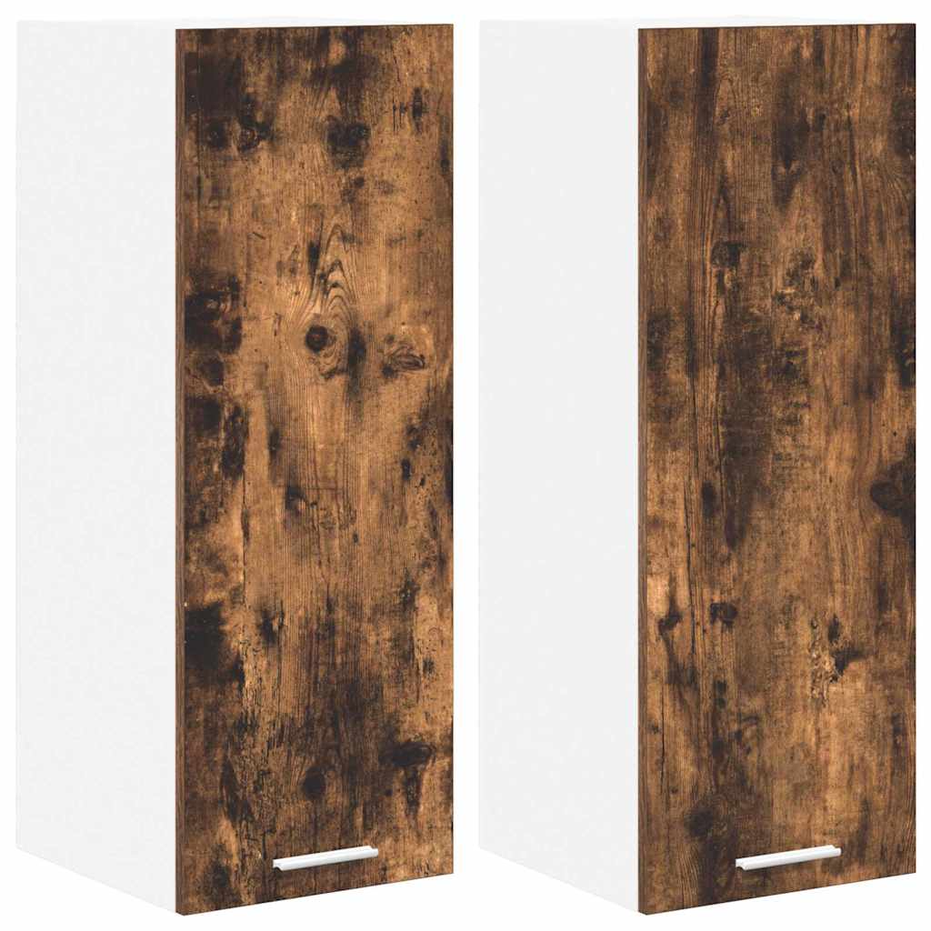 Wall Mounted Cabinet with Storage Riga 2 Pcs Smoked Oak and White