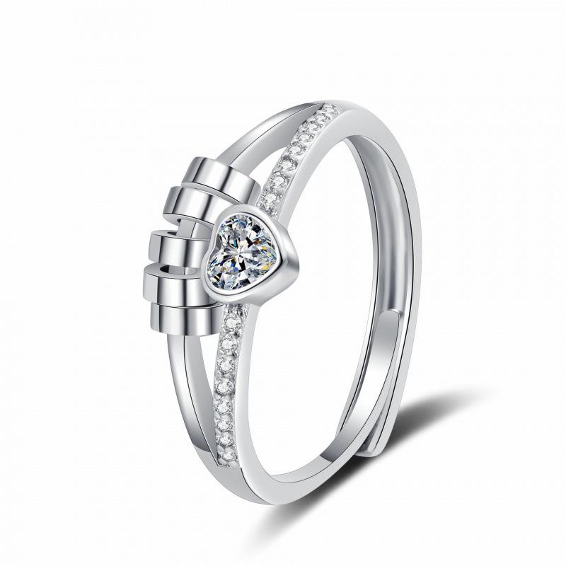 

Diamond-Studded Rotating Heart Ring for Women – Double Layer Design with Dynamic Anxiety Relief Adjustable Open Size белый/алмаз