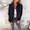Nuova Giacca con Cappuccio in Velluto a Coste Monocolore da Donna Moda Casual Manica Lunga Capospalla per Autunno Inverno