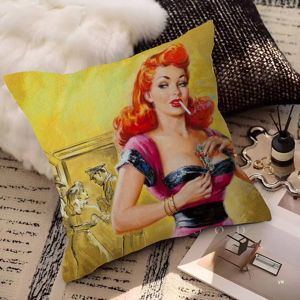 

Pin Up Girl Cushion Cover Polyester Sofa Cushions Decorative Throw Pillows Home Decoration Pillowcover 12x12Inch