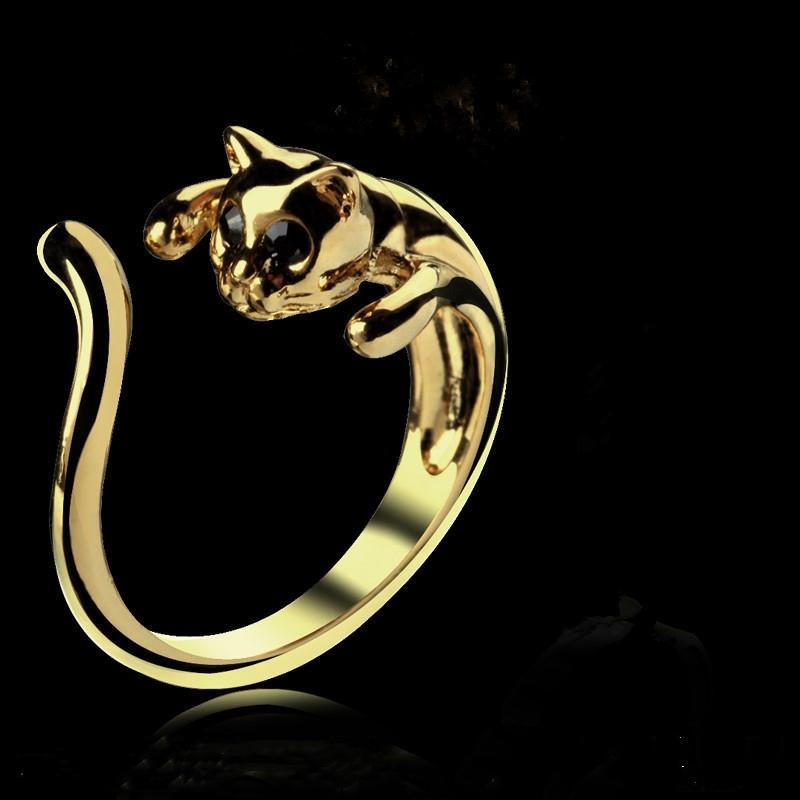 Cute Cat and Mouse Shape Open Ring for Women Antique Silver Color Modern Fashion Girls Finger Accessories Hip Hop Party Jewelry