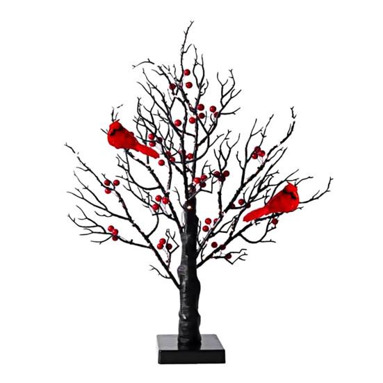 LED Vintage Glowing Tree with Cardinals Battery Operated Twinkle Trees Lamp with Lighted Branches Festive Holiday Party Lighting Halloween Christmas