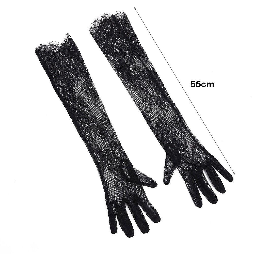 1 Pair Long Length Lace Gloves Thin Material Transparent Bridal Gloves Hollow Out Sheer Fabric Opera Gloves Night Club