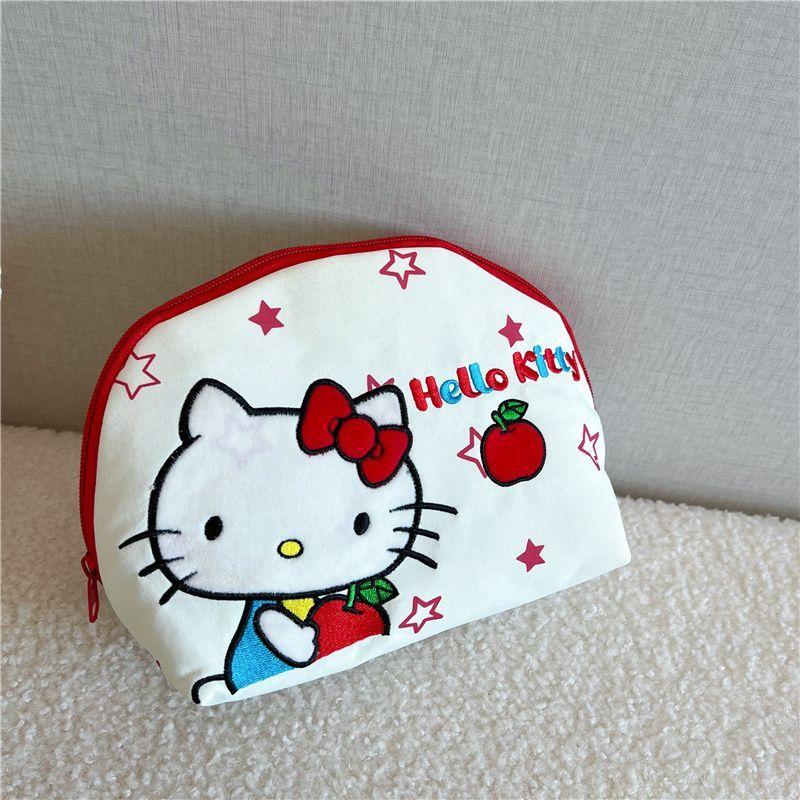 Hello Kitty Shell Shaped Cosmetic Bag 3D Embroidery Cute Cartoon Cat Storage Pouch Portable Travel Toiletry Bag
