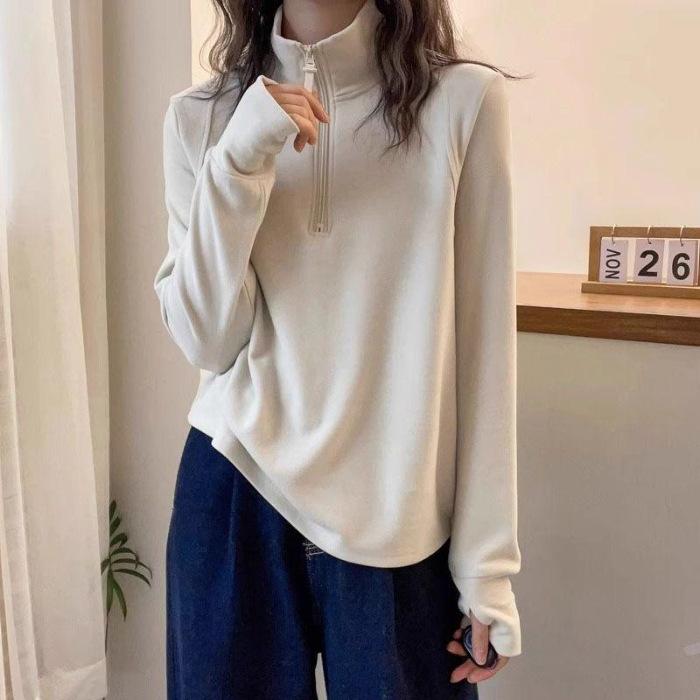 Gram thread German velvet, casual semi-zipper turtleneck T-shirt women s European station autumn and winter new European women s clothing S