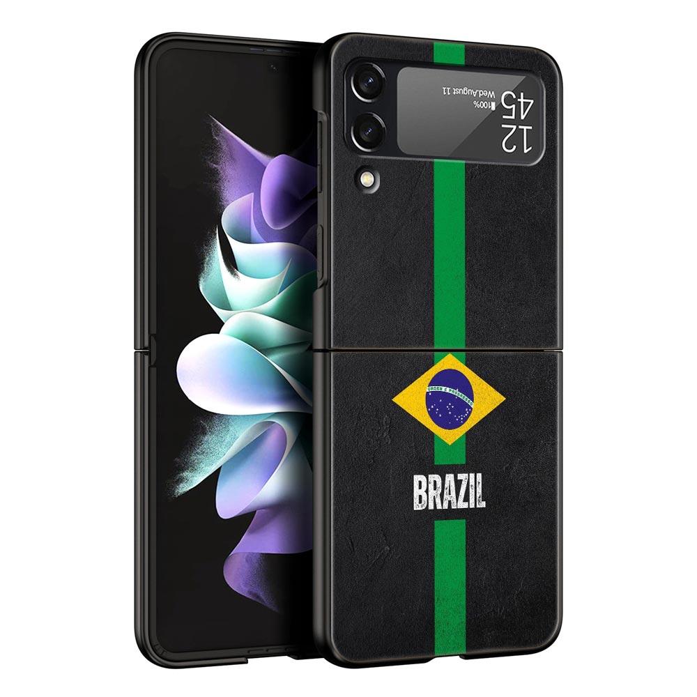Phone Case for Samsung Galaxy Z Flip 3 4 5 6 7 Folding Black Shell For Samsung Z Flip4 Flip5 PC Hard Cover Large Brazil Flag