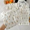 Cloud Cotton Three-Piece Pajamas Women'S Summer Doll Collar Short-Sleeved High-End Floral Loungewear