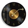 Vintage Vinyl Recording Wall Clock - Black and Gold Timepiece, Tempered Glass Surface, Silent Clock