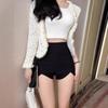 2024 Spring/Summer Women's High-Waisted Black Stretch Slimming Irregular Shorts