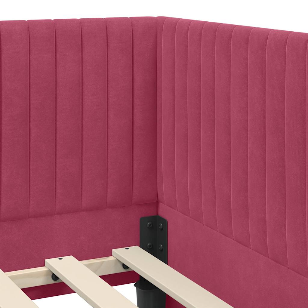 L Shaped Bed Frame with Headboard Burgundy 80 Cm X 200 Cm Velvet