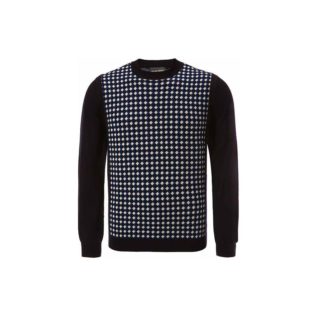 Emporio Armani Kleurblok Diamantpatroon Ronde Hals Pullover Casual Trui met Lange Mouwen Herentrui Zwart 6H1MXN-1MHTZ-F972 XXL