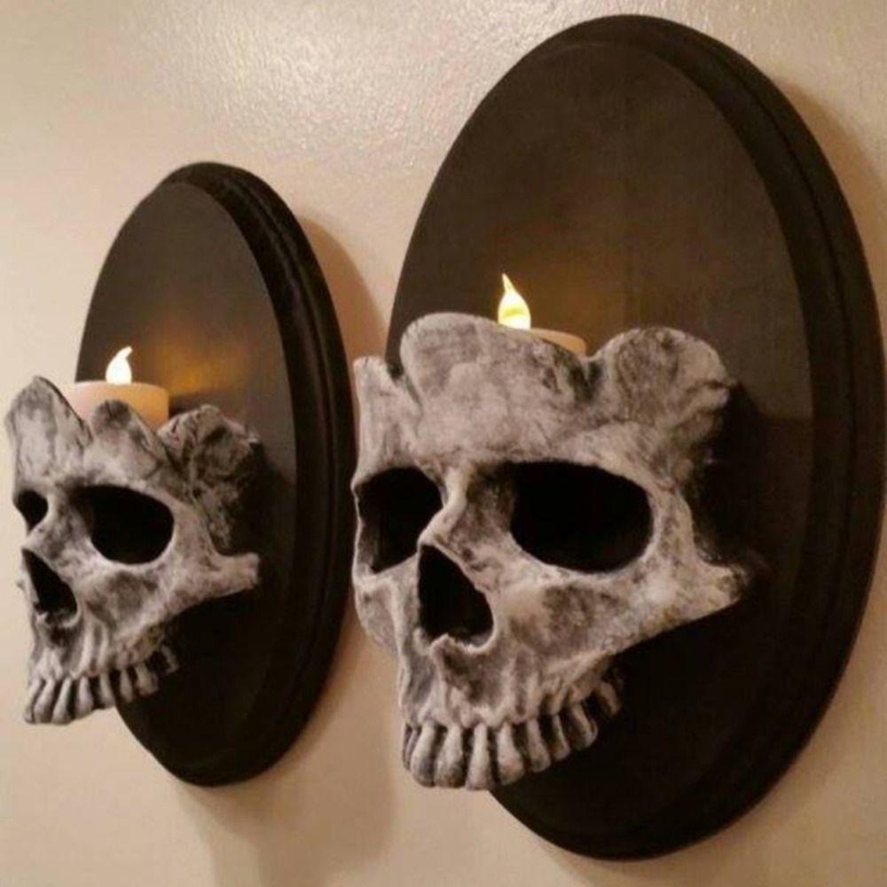 

Wall Mount Skull Head Candlestick Scary Skull Head Wall Lamp Ghost Festival