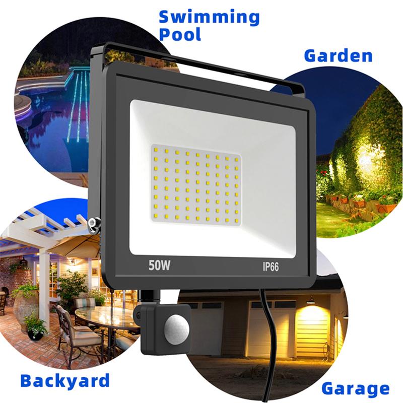 LED PIR Motion Sensor Floodlight Outdoor Wall Light White Light 100W 50W 30W 20W 10W IP66 Waterproof LED Spotlight For Garden