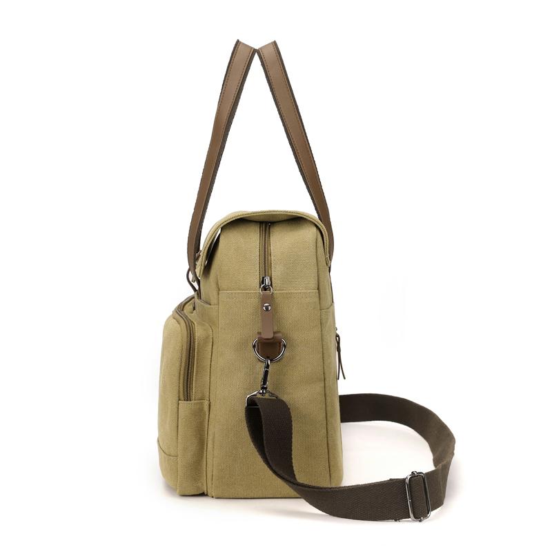 Commuter Handbag Multi-Pocket Men's Bag Large Capacity Crossbody Briefcase Solid Color Canvas Shoulder Bag