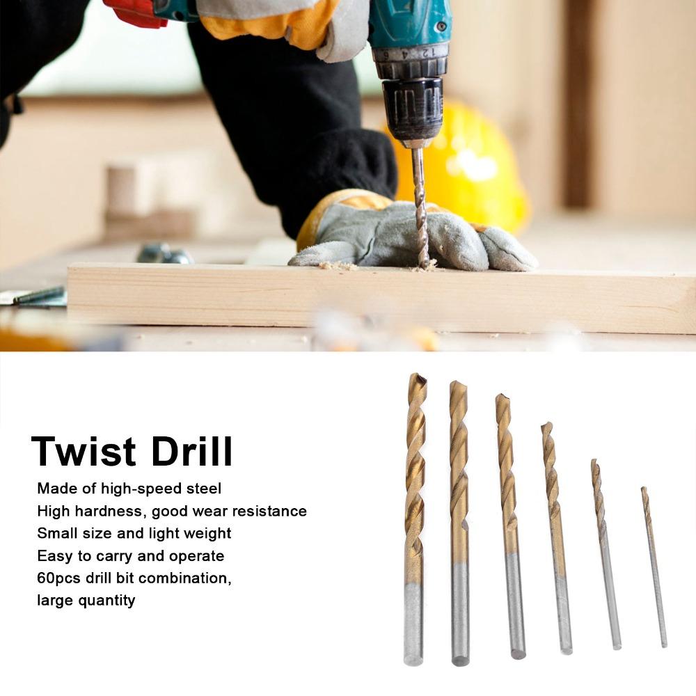 60PCS Bearing Steel Twist Drill Bits 135° Split Point Micro Drill Bits Drilling Tools Wood Drilling