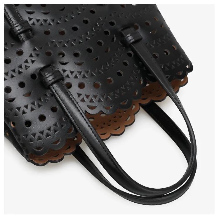 Dámská crossbody kabelka z ručně broušené hovězí kůže, laserově řezaná, z pravé kůže