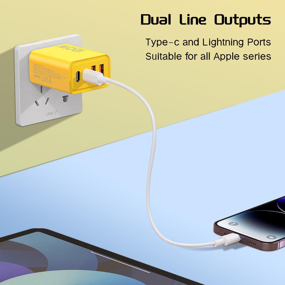 120W Dual PD & USB Charger for Apple, Huawei, Xiaomi - EU/US/UK Plug, Type-C Fast Charging