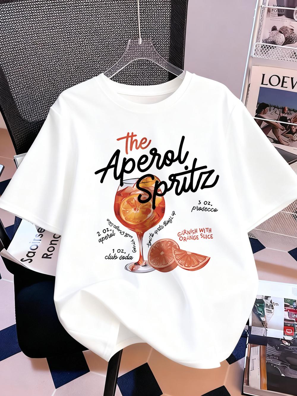 

2026 Aperol Spritz Lemon Drink Prints TShirt Womens Summer Short Sleeve Tops Comfortable ONeck T Shirt Sporty Clothes S